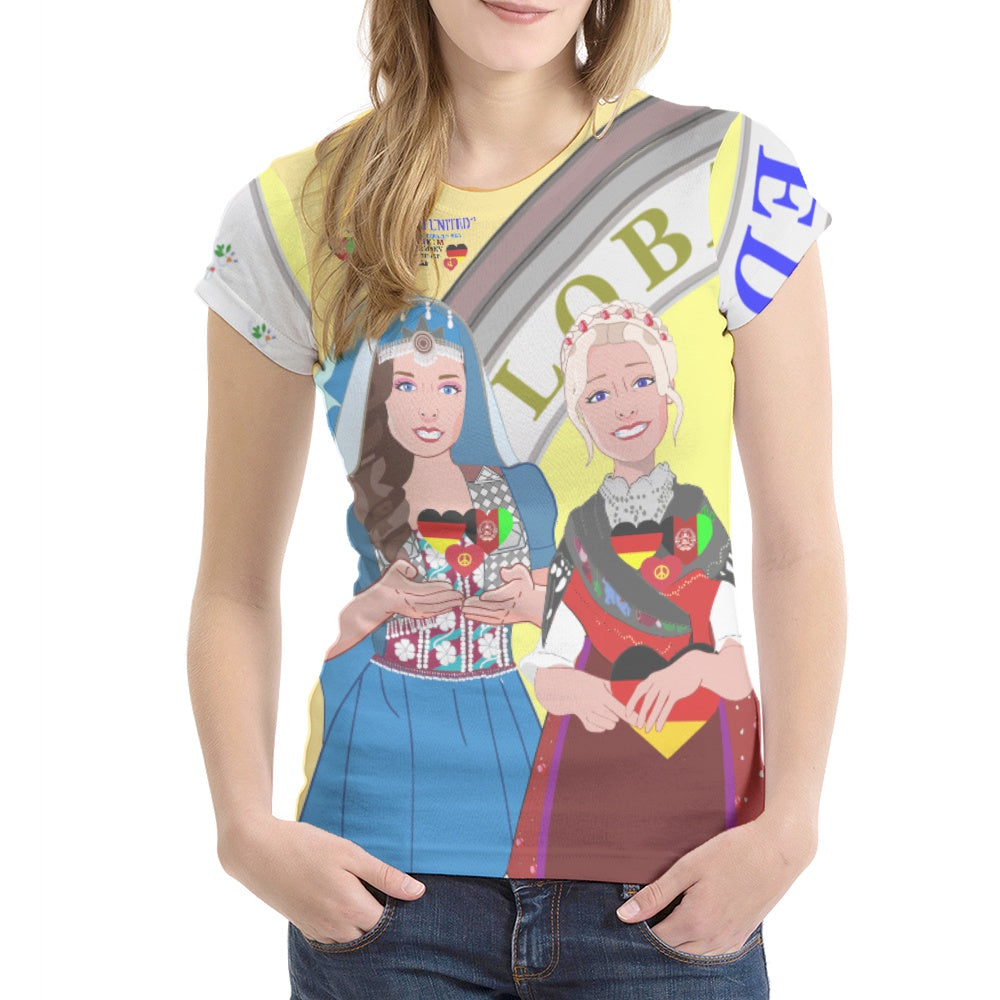 Women´s T-shirt GLOBAL FREEDOM UNITED© AFGHANISTAN & GERMANY Yellow Version 2