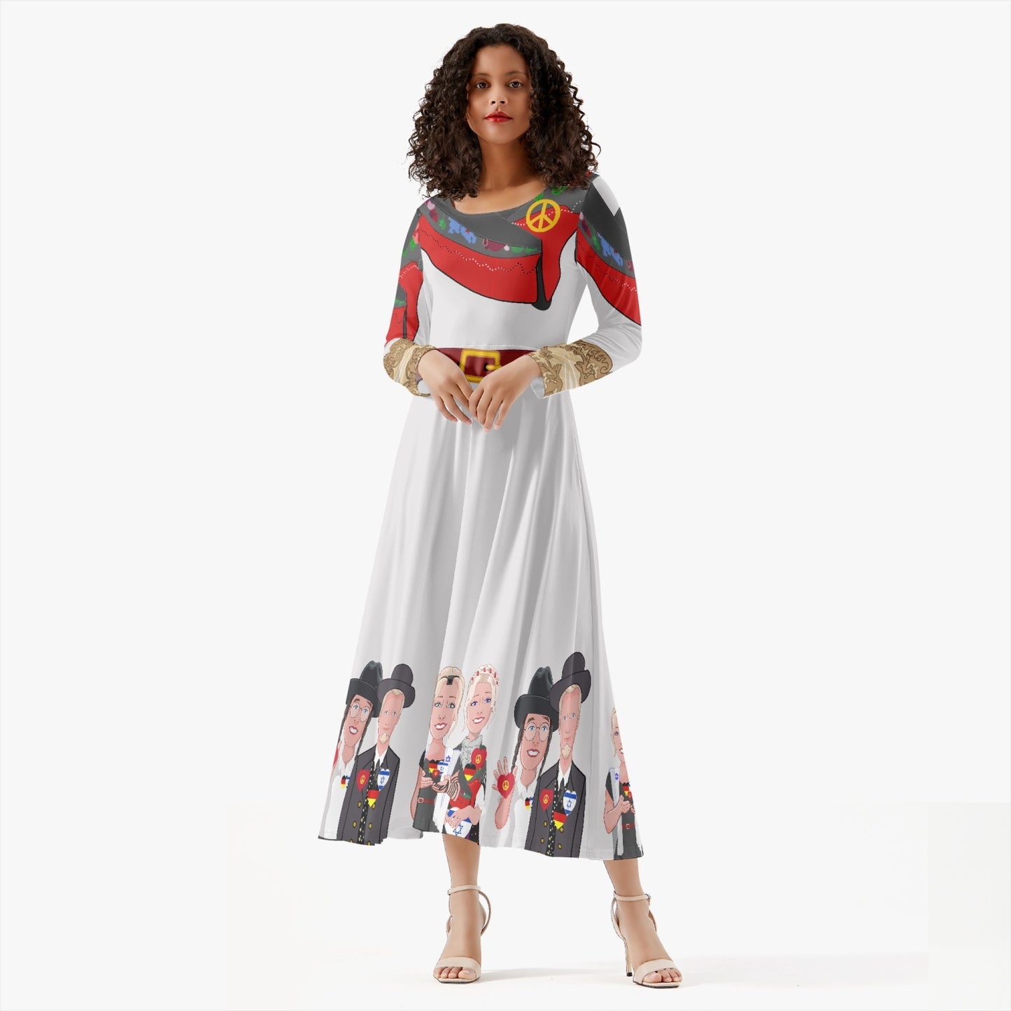 WOMEN´S LONG-SLEEVE ONE PIECE DRESS GLOBAL FREEDOM UNITED© WOMEN ISRAEL & GERMANY OLD PEACE WIGHT