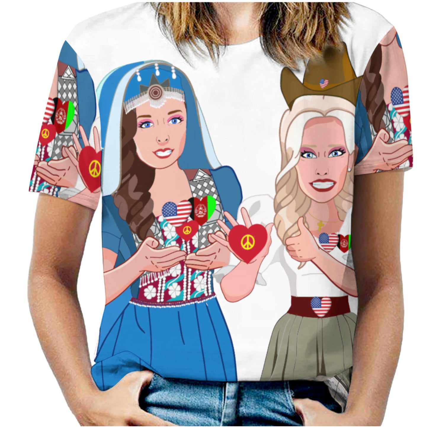 Hoodie GLOBAL FREEDOM UNITED© Women AFGHANISTAN & USA  Big Wight