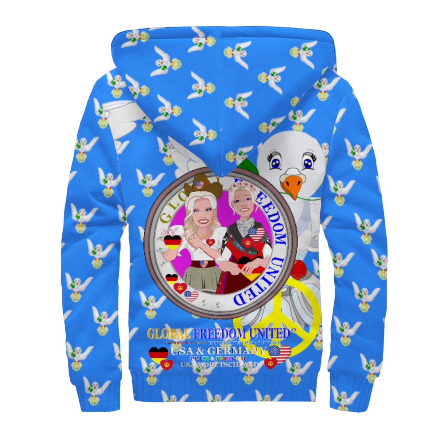 Plush Hoodie GLOBAL FREEDOM UNITED© Women USA & Germany Blue 2