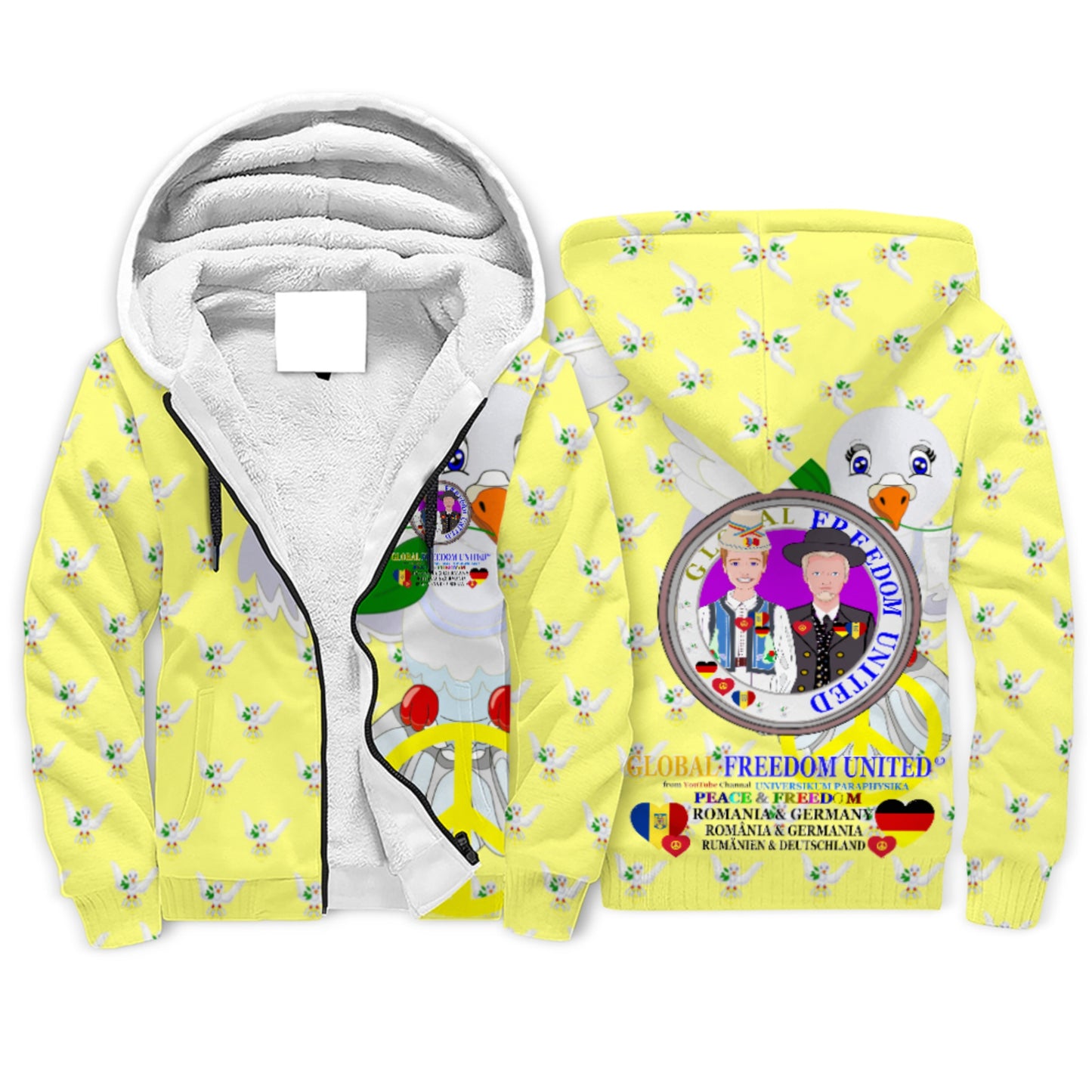 Plush Hoodie GLOBAL FREEDOM UNITED© Men Romania & Germany Yellow