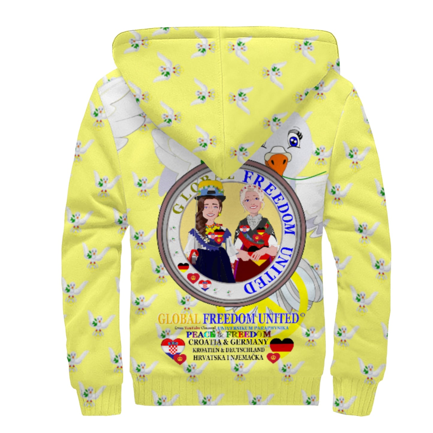 Plush Hoddie GLOBAL FREEDOM UNITED© Women Croatia & Germany Yellow