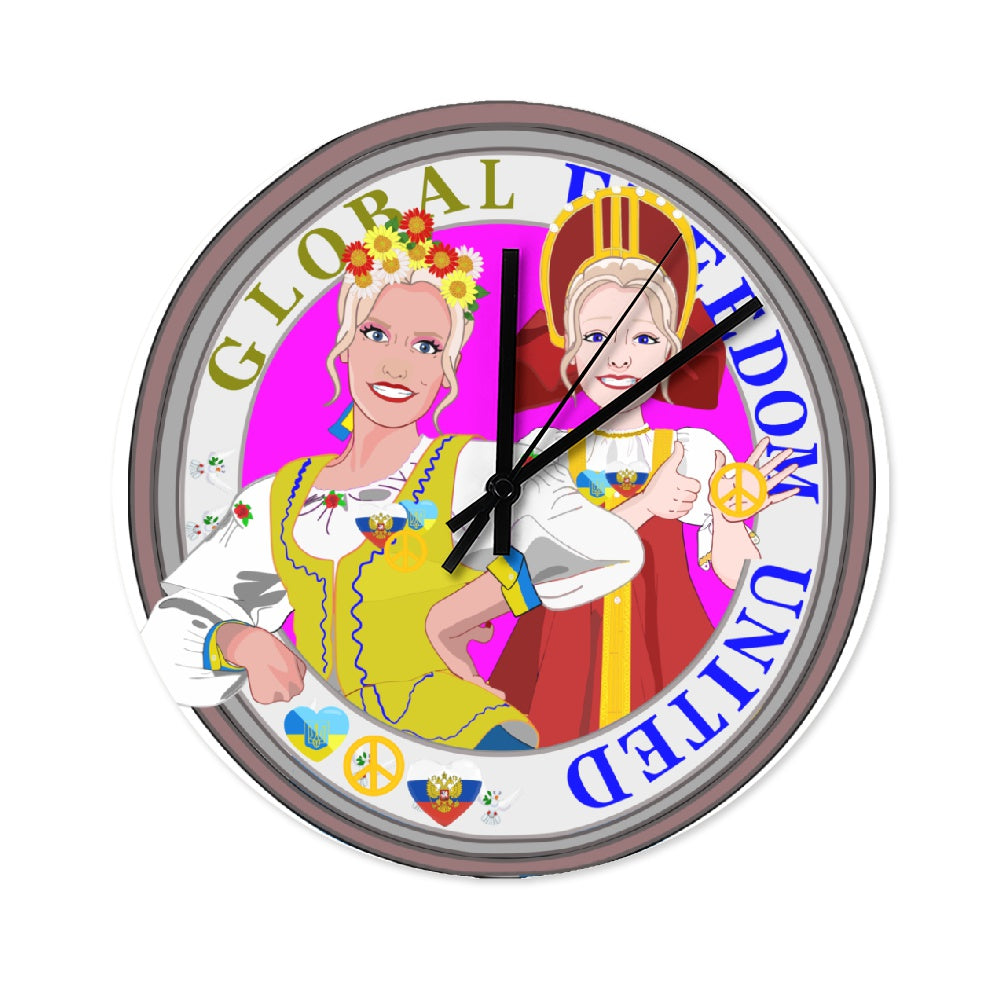 Wooden Wall Clock Without Scale Global Freedom United Women Ukraina & Russia Old Peace Ring