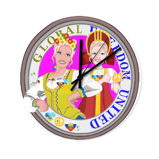 Wooden Wall Clock Without Scale Global Freedom United Women Ukraina & Russia Old Peace Ring