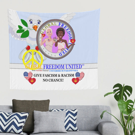 Tapestry GLOBAL FREEDOM UNITED© Women Anti Fascism & Racism USA Light Blue