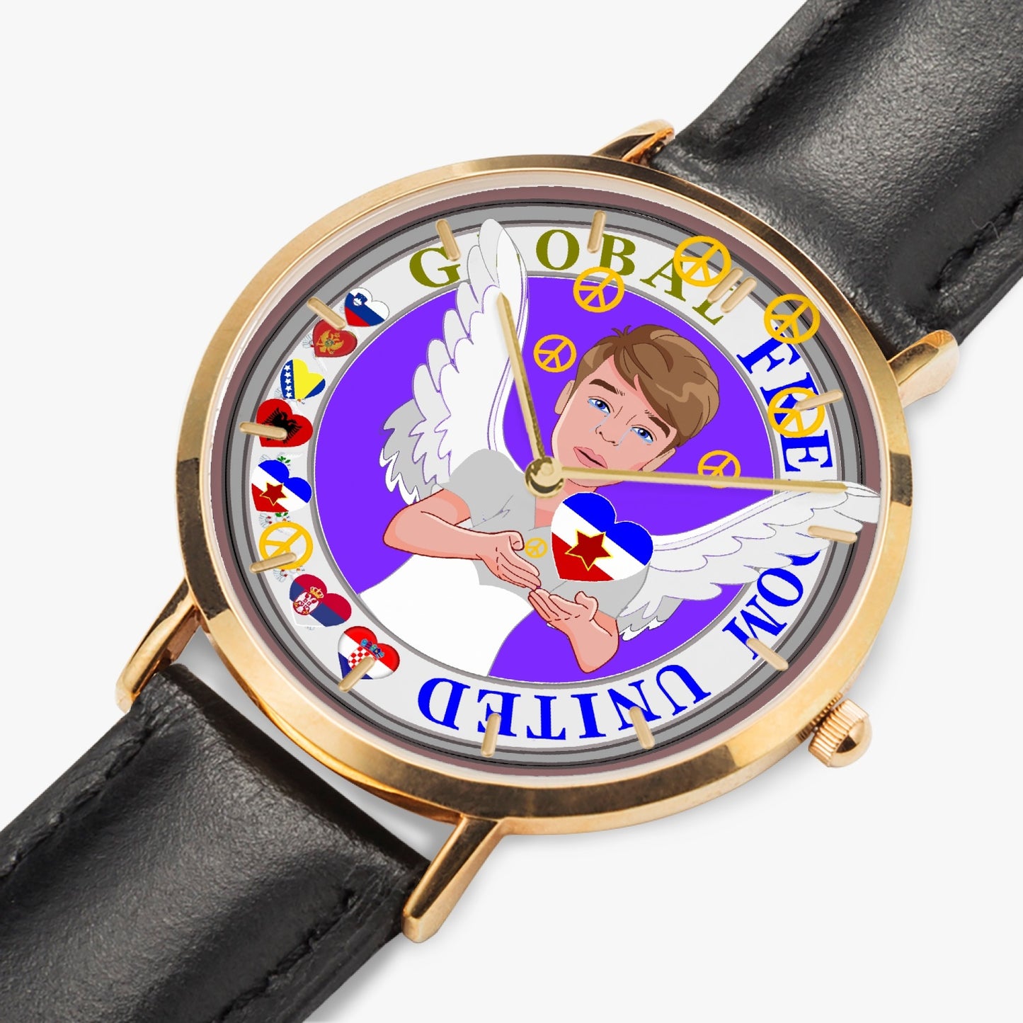 Hot Selling Ultra-Thin Leather Strap Quartz Watch (Rose Gold With Indicators) GLOBAL FREEDOM UNITED ANGEL OF PEACE OLD YUGOSLAVIA OLD PEACE BOY
