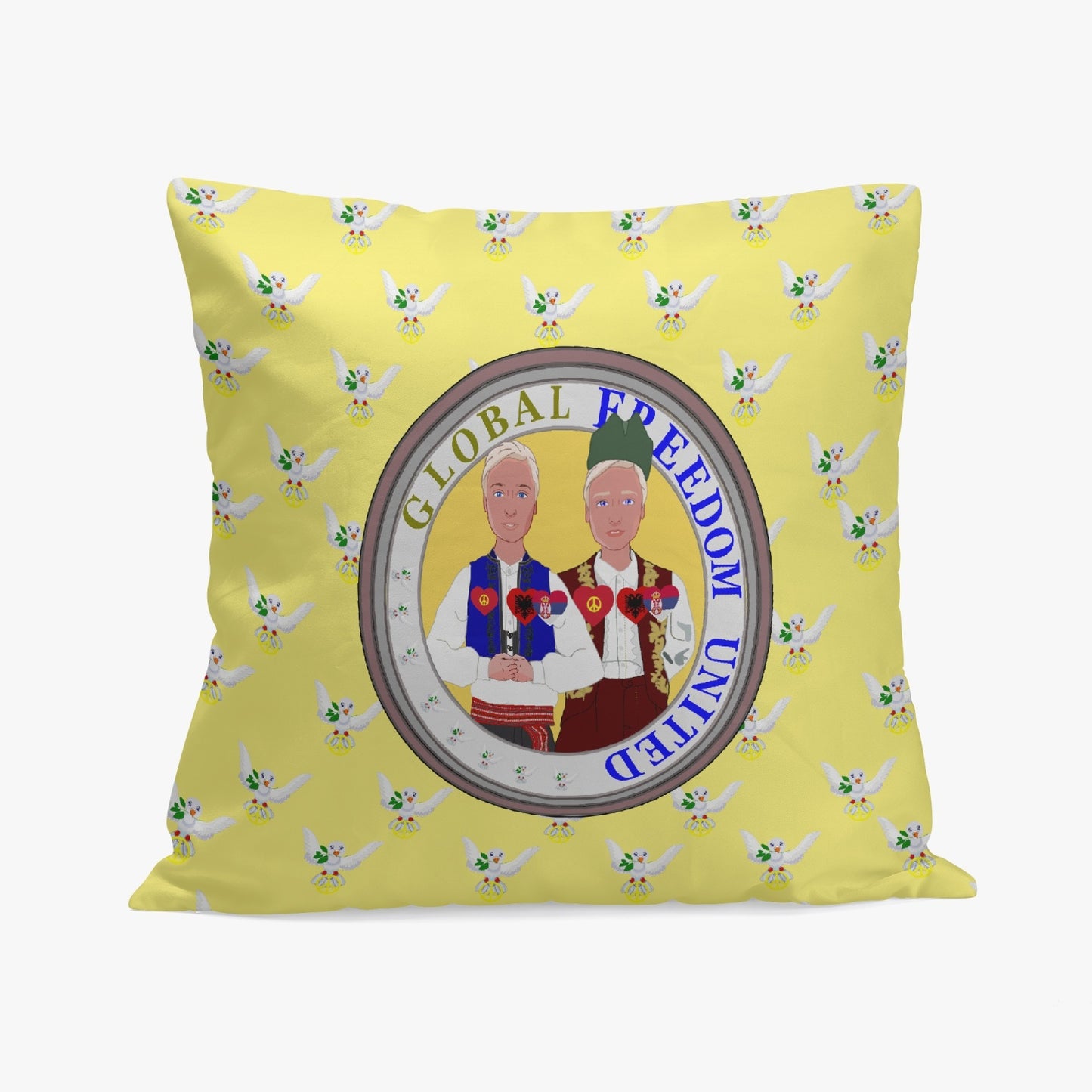 GLOBAL FREEDOM UNITED© Men ALBANIA & SERBIA YELLOW 18'' Square Pillow Cover