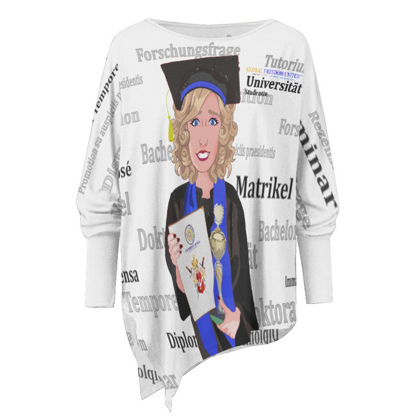 Pullover Long Sleeve T-shirt Global Freedom United Student Girl Gold Blond Hair