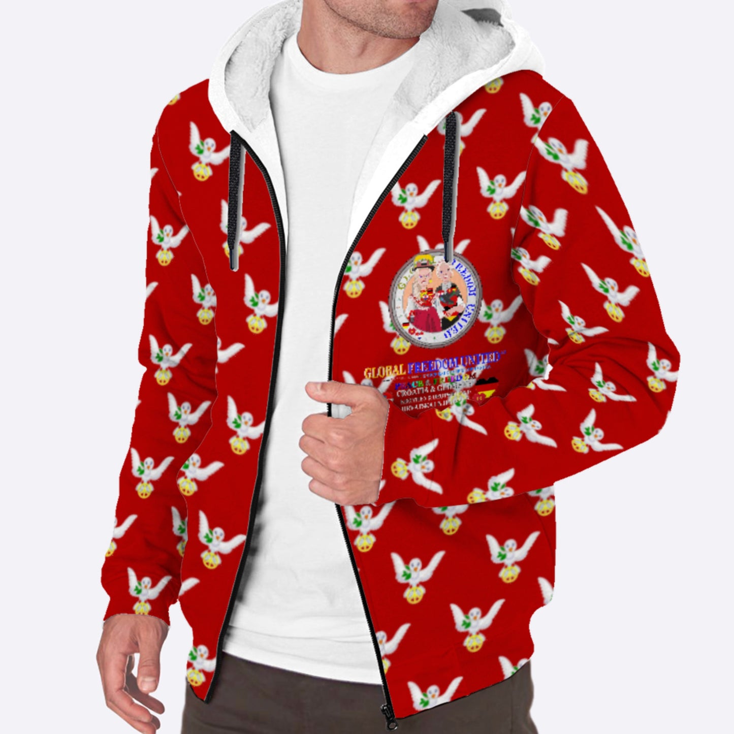 Plush Hoodie GLOBAL FREEDOM UNITED© Women Croatia & Germany V2 Red