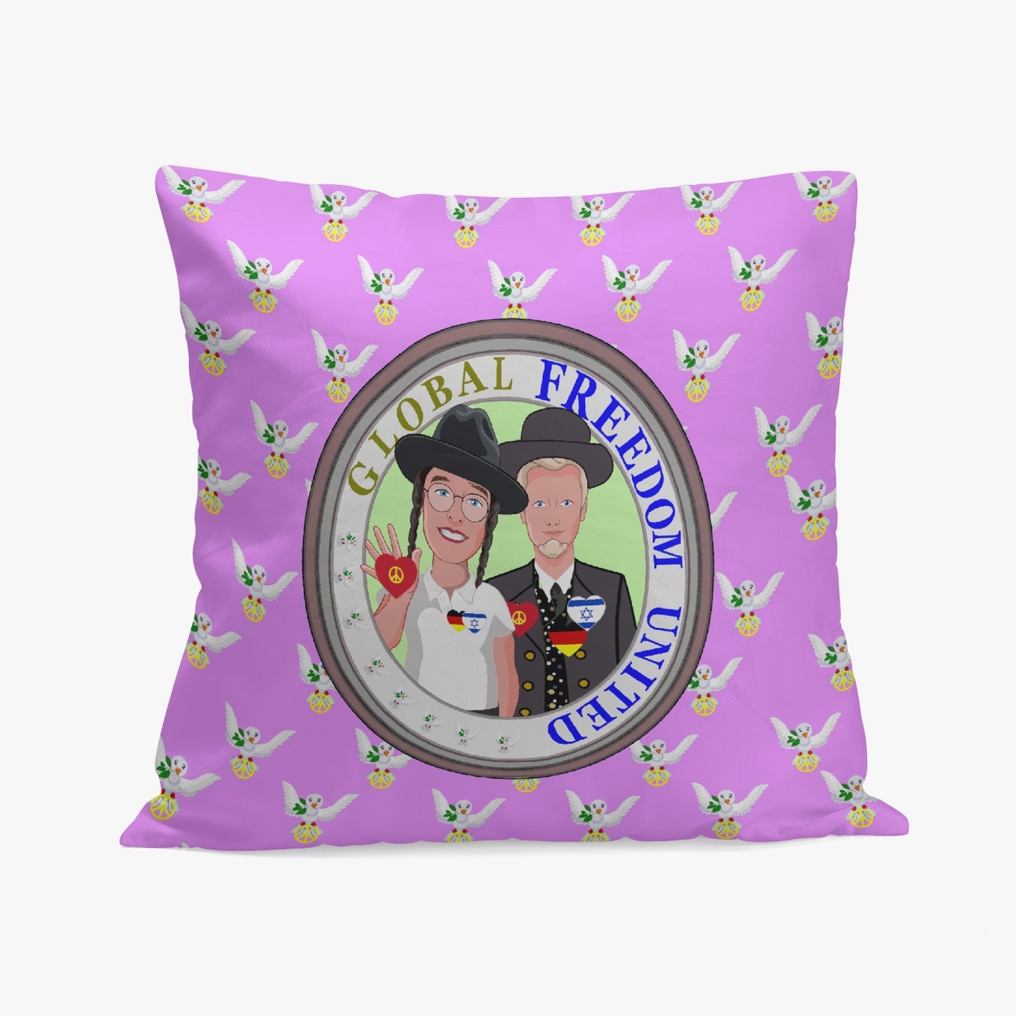 GLOBAL FREEDOM UNITED© Men ISRAEL & GERMANY Lilac 18'' Square Pillow Cover