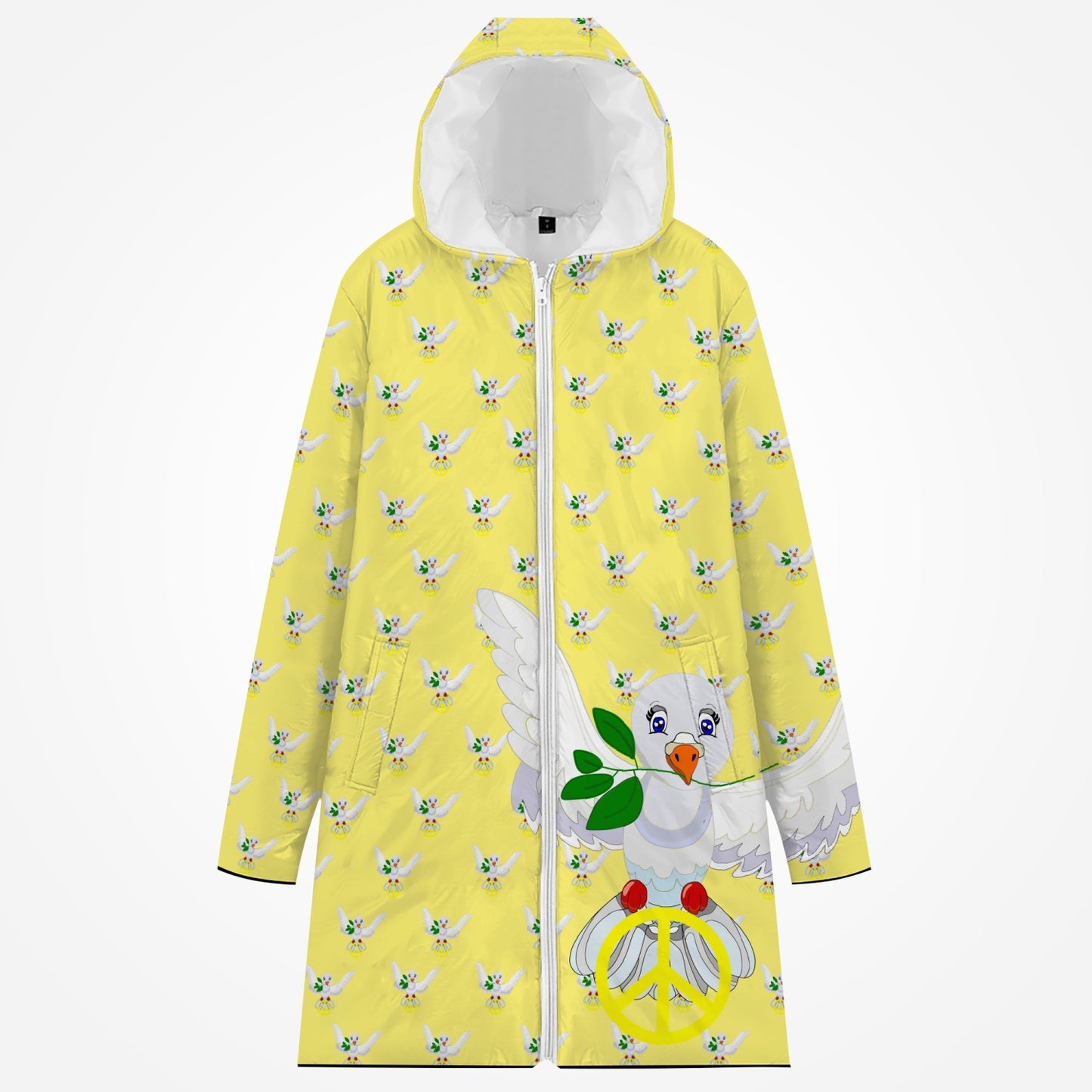 GLOBAL FREEDOM UNITED DOVE OF PEACE OLD PEACE YELLOW Long Type Cotton-pad Zipper-up Hoodie