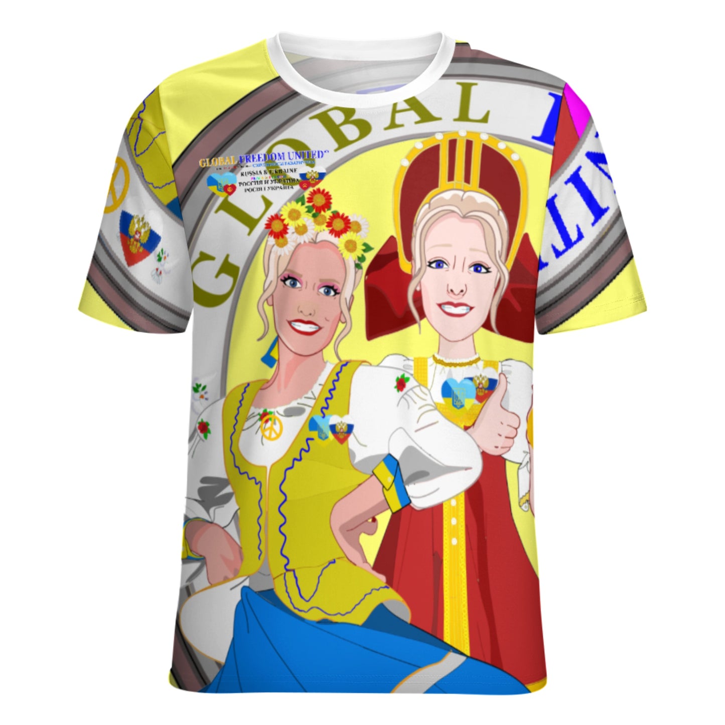 Women´s T-shirt 3 GLOBAL FREEDOM UNITED© Women Ukraina & Russia Yellow