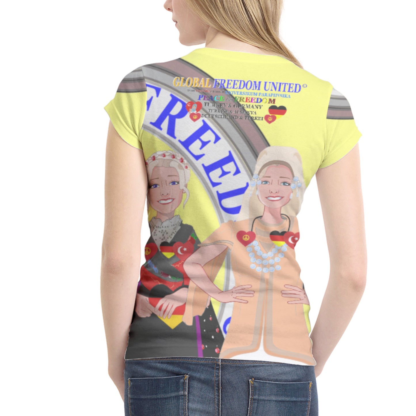 Women´s T-shirt 2 GLOBAL FREEDOM UNITED© Women Turkey & Germany Yellow