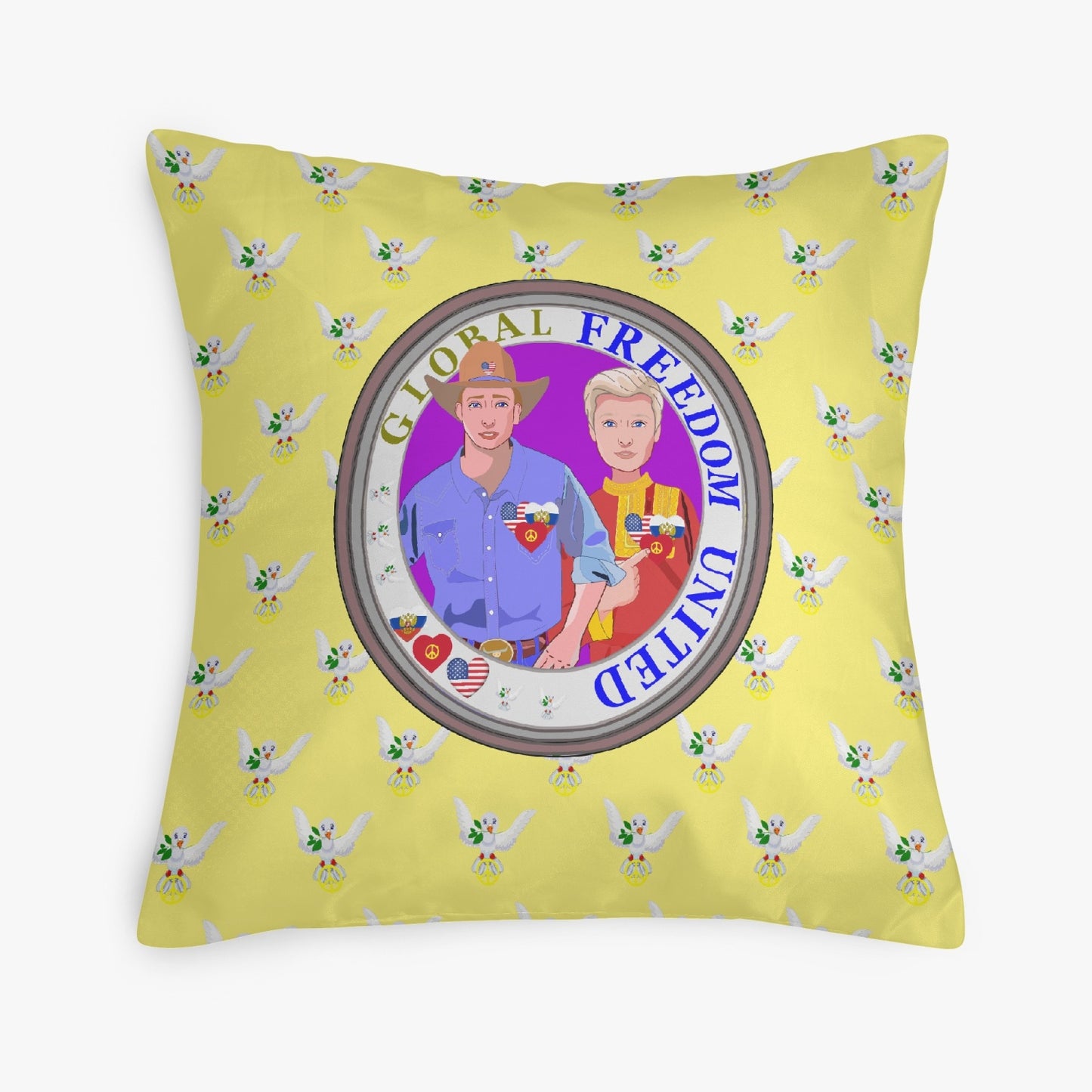 GLOBAL FREEDOM UNITED© Men USA & RUSSIA YELLOW 18'' Square Pillow Cover