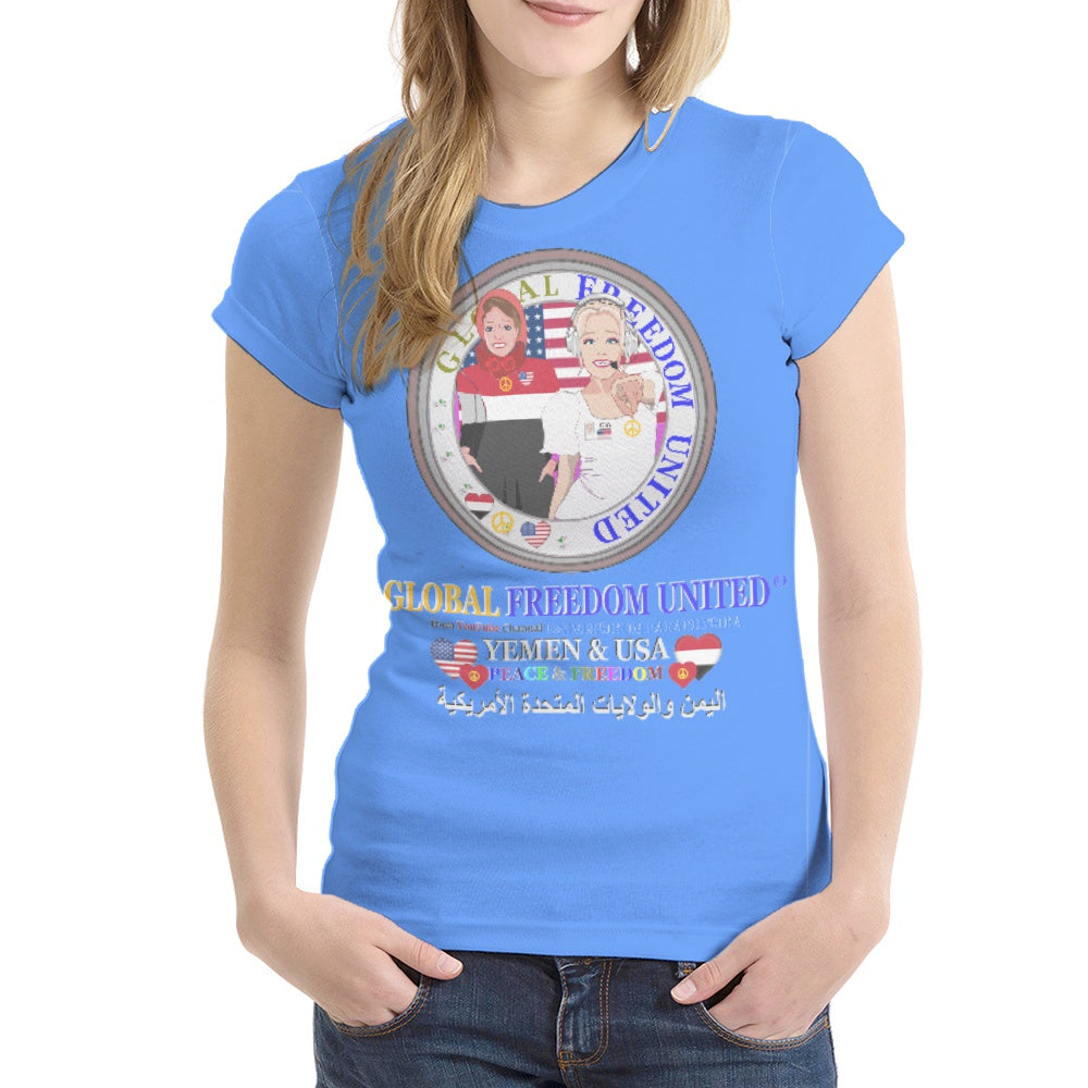 Women´s T-shirt 1 GLOBAL FREEDOM UNITED© Women Yemen & USA Blue
