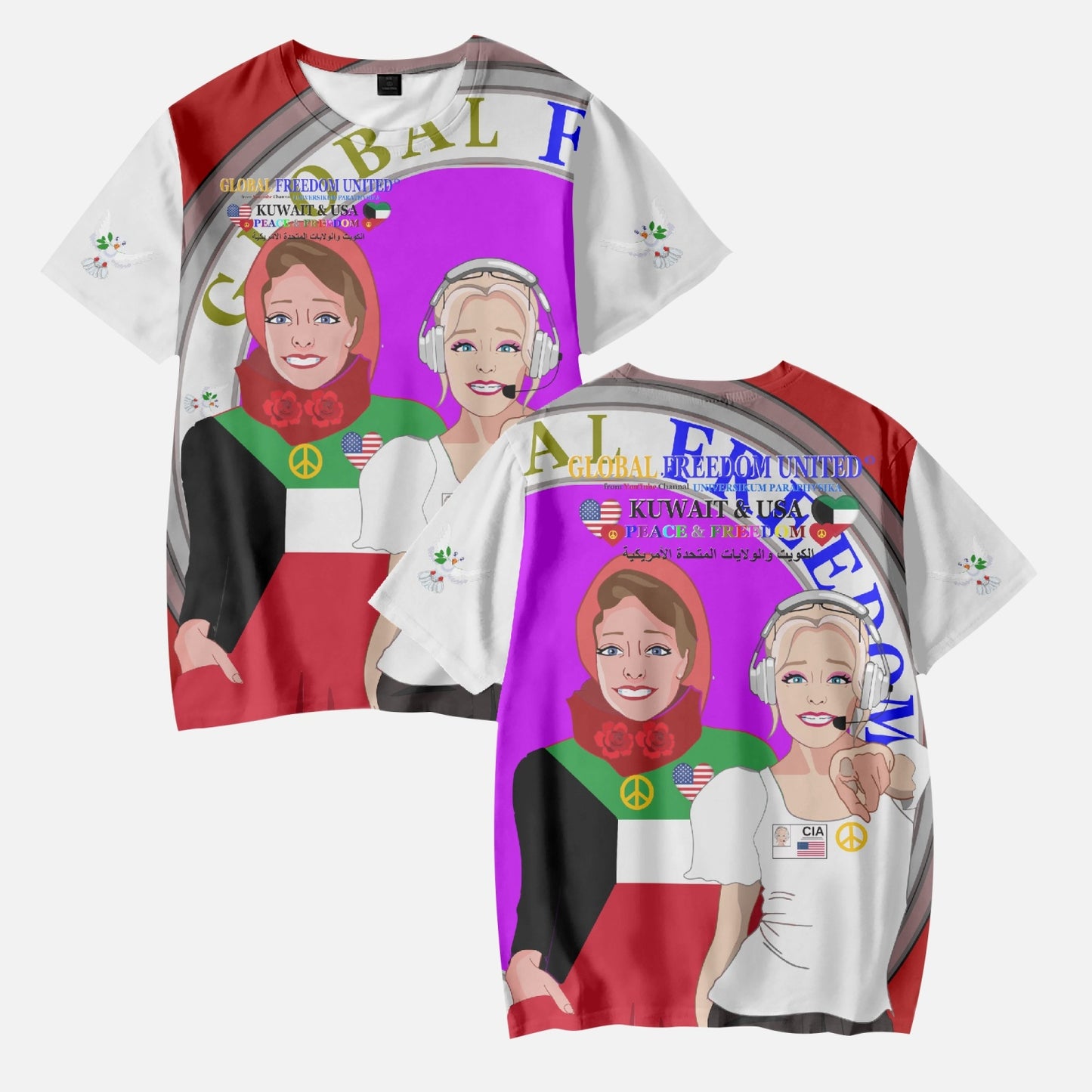 GLOBAL FREEDOM UNITED GIRLS KUWAIT & USA OLD PEACE RED AOP Kids' Short T-Shirts
