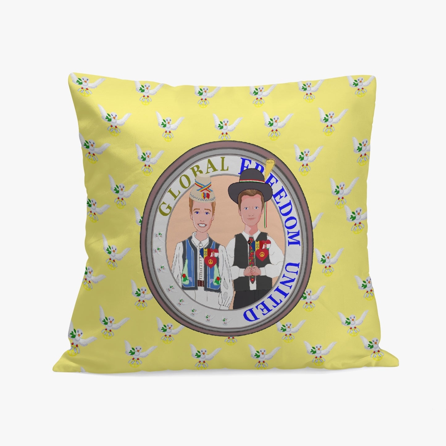 GLOBAL FREEDOM UNITED© Men ROMANIA & HUNGARY Yellow 18'' Square Pillow Cover