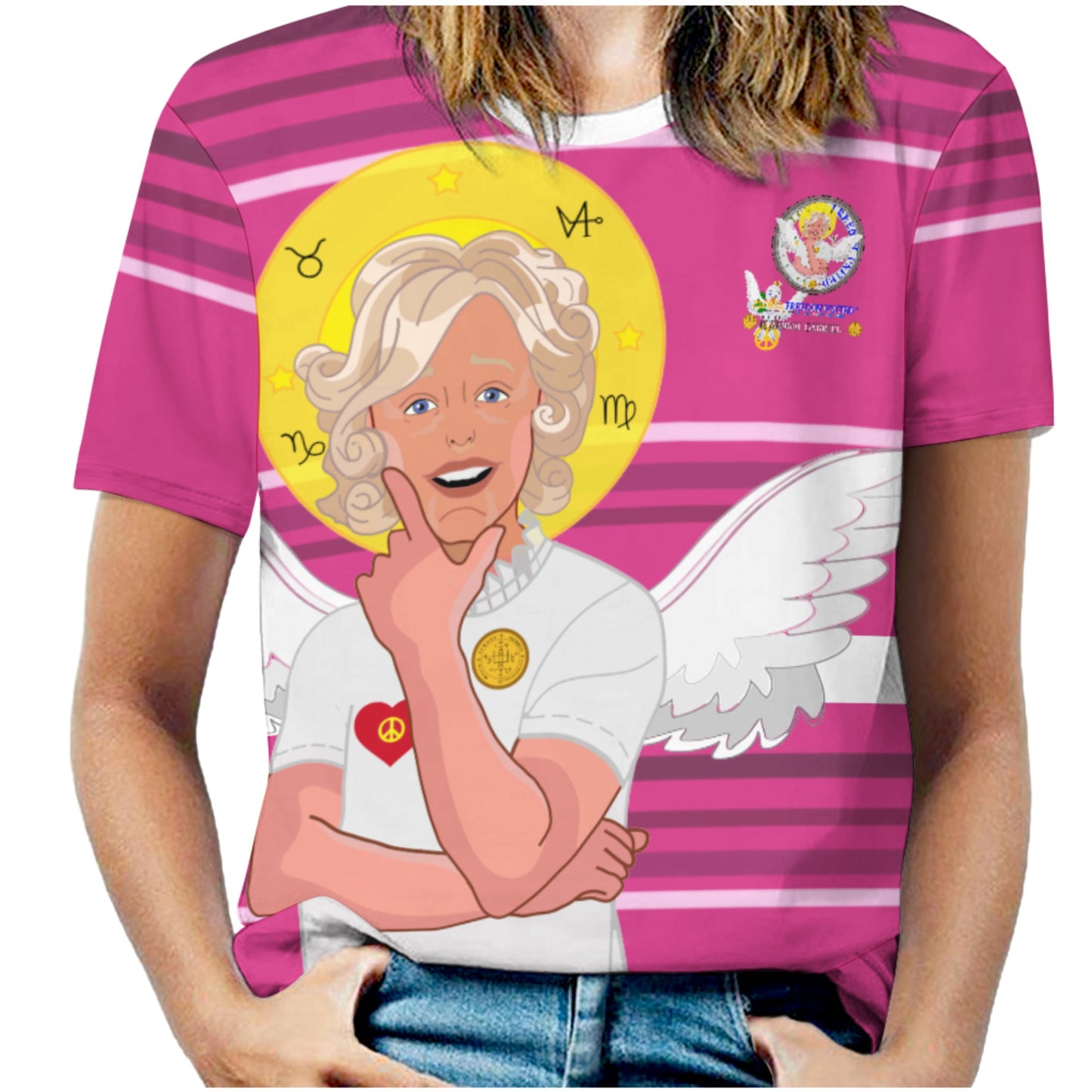 Women´s T-shirt 2 GLOBAL FREEDOM UNITED©  Archangel Gabriel German Pink 1