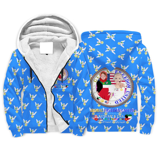 Plush Hoodie GLOBAL FREEDOM UNITED© Women Kuwait & USA Blue