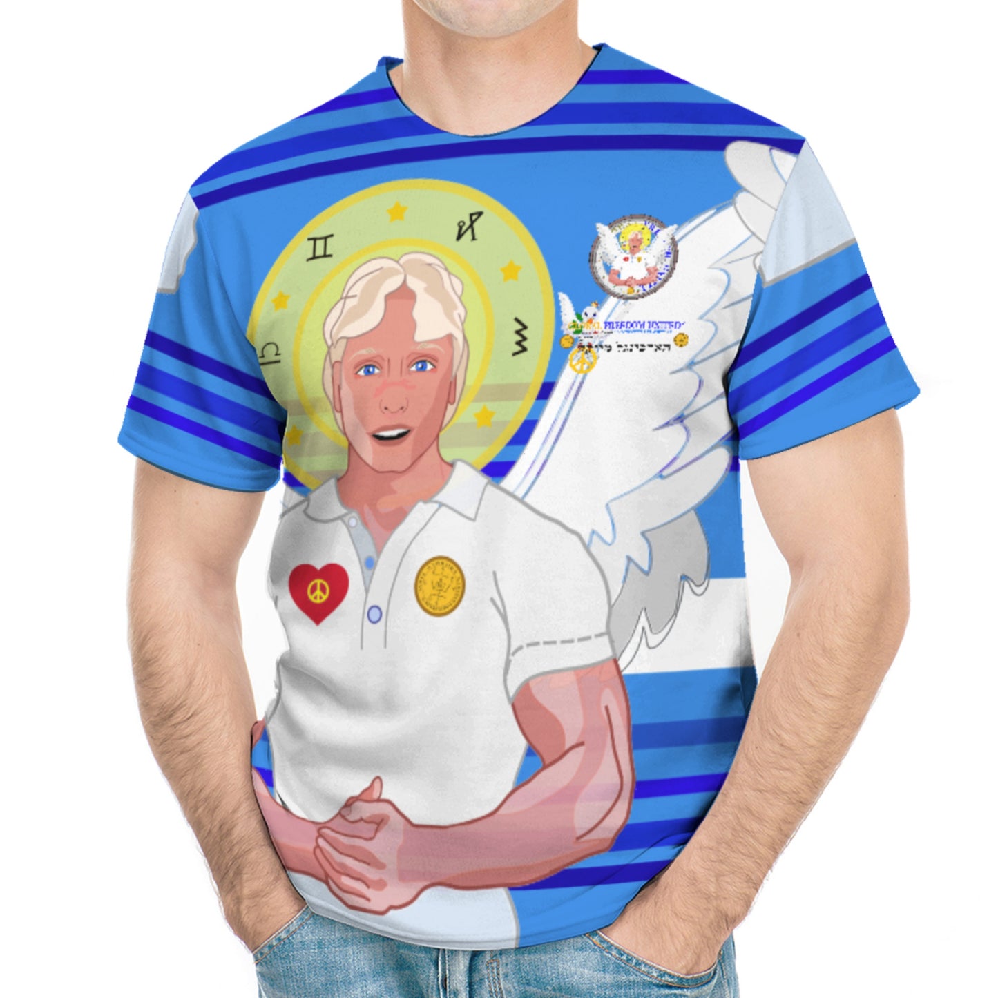 Men´s T-shirt Global Freedom United Archangel Michael Hebrew  Deep Blue