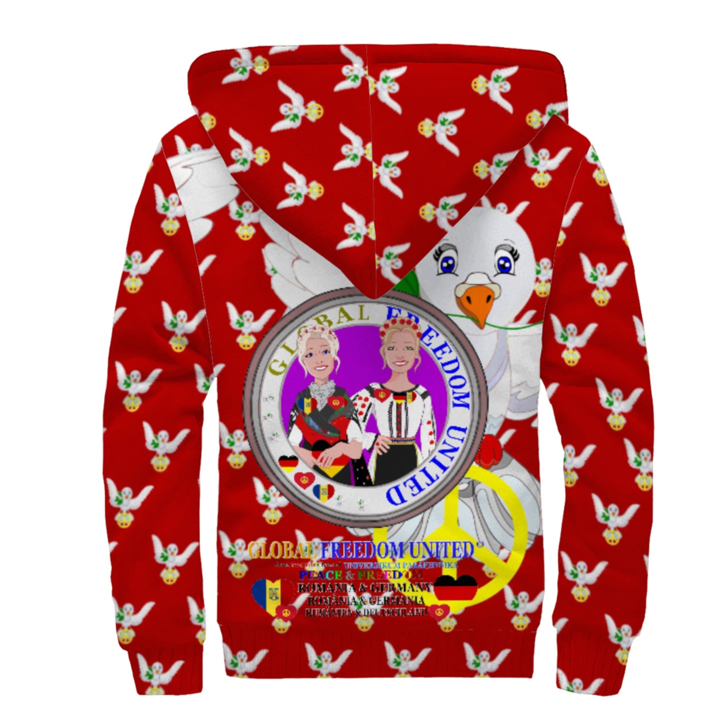 Plush Hoodie GLOBAL FREEDOM UNITED© Women Romania & Germany Red
