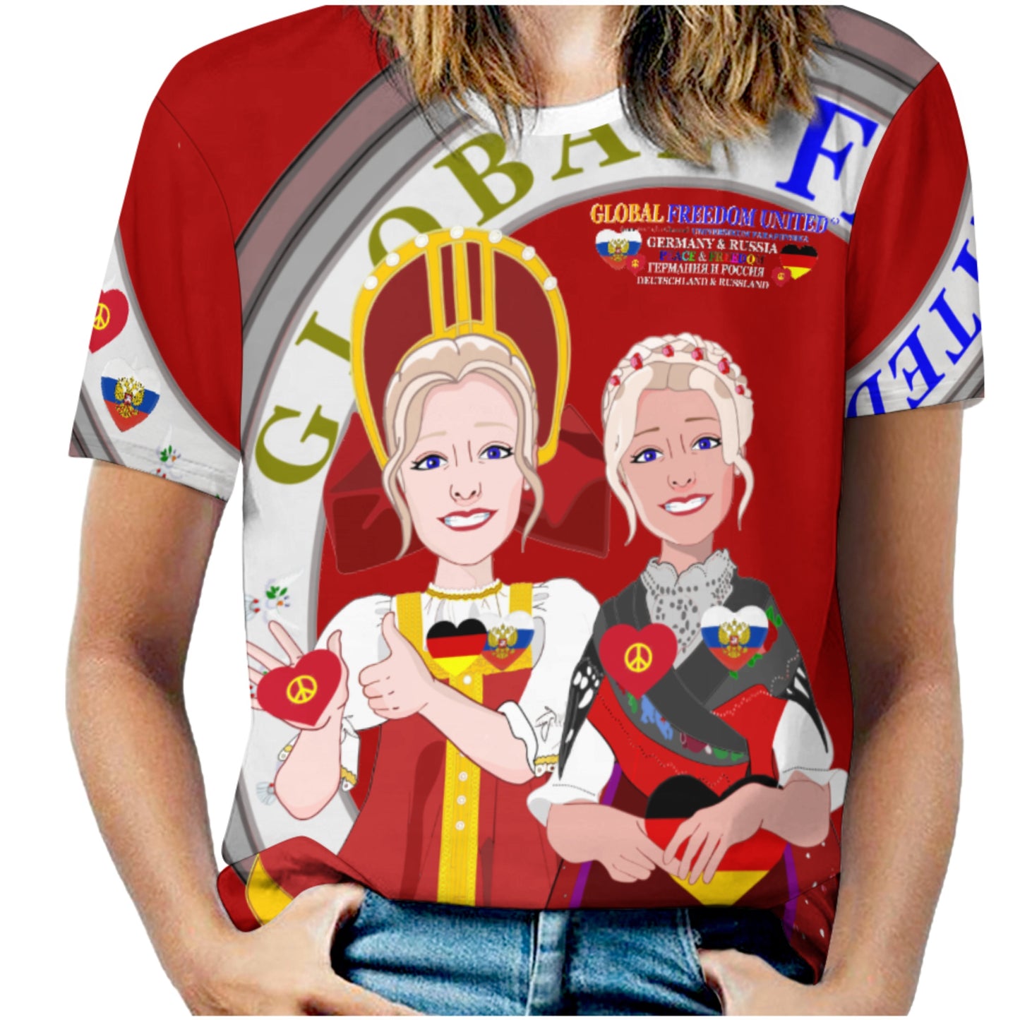 Women´s T-shirt 3 GLOBAL FREEDOM UNITED© Women Russia & Germany Red