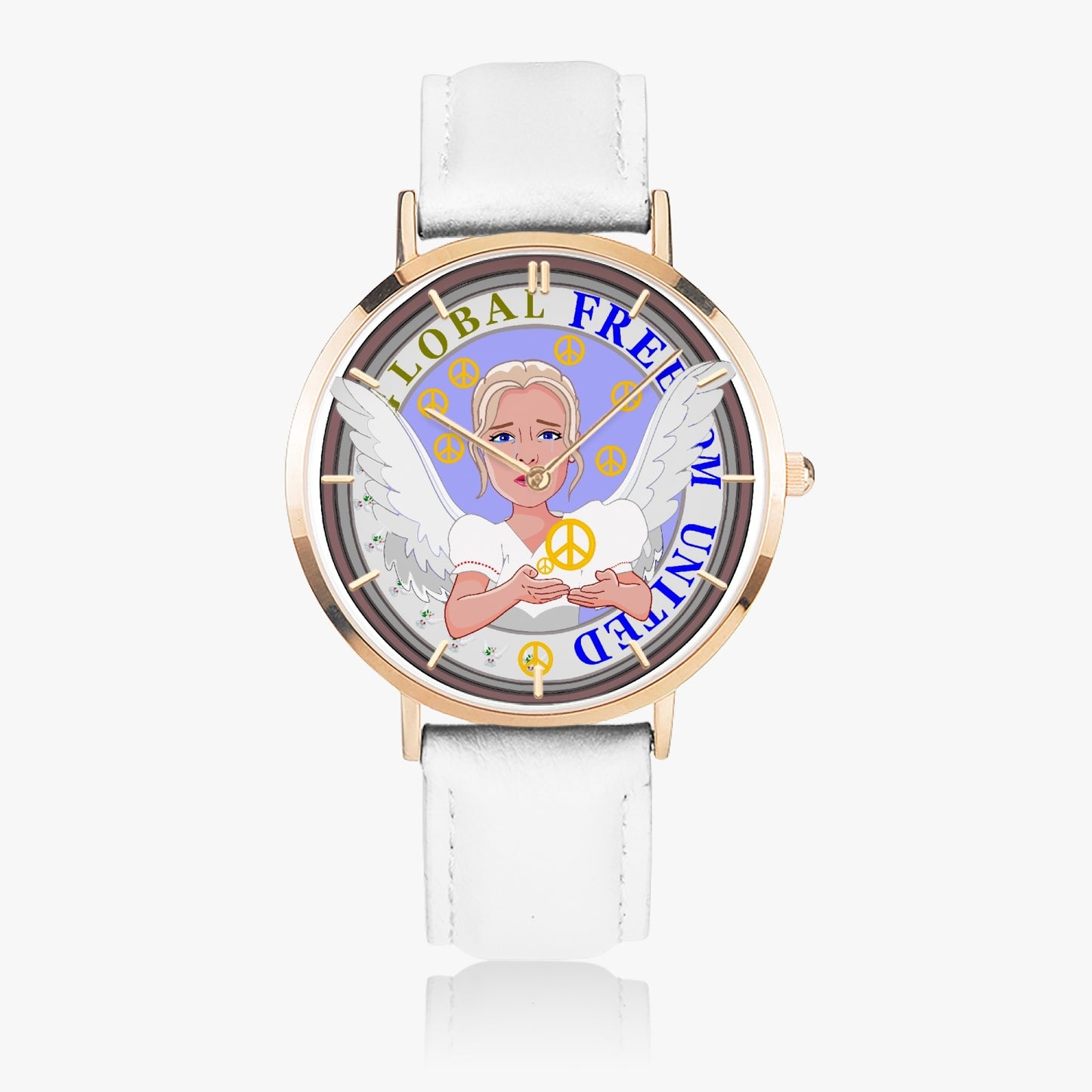 Hot Selling Ultra-Thin Leather Strap Quartz Watch (Rose Gold With Indicators) GLOBAL FREEDOM UNITED ANGEL OF PEACE OLD PEACE GIRL