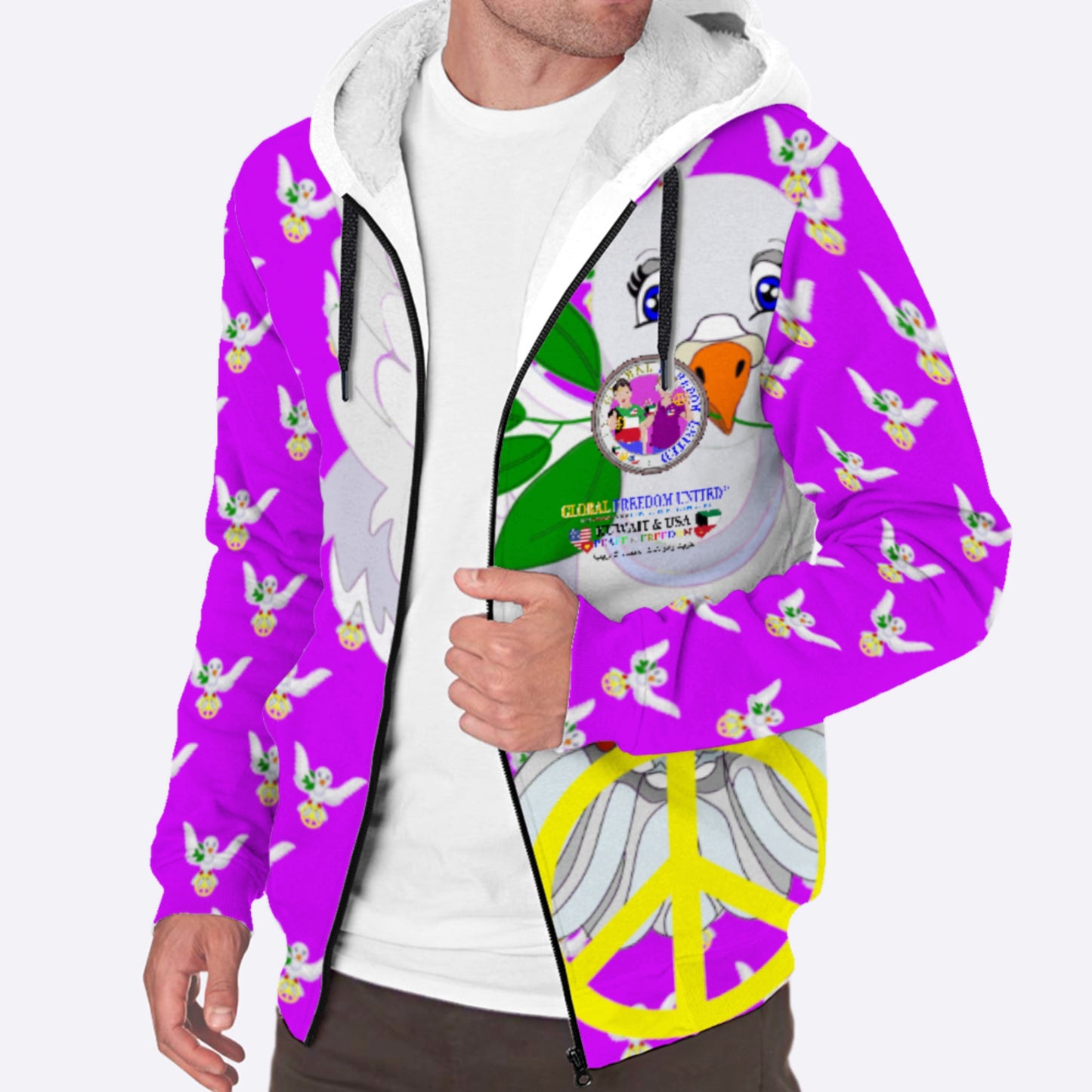 Plush Hoodie GLOBAL FREEDOM UNITED© Men Kuwait & USA Lilac