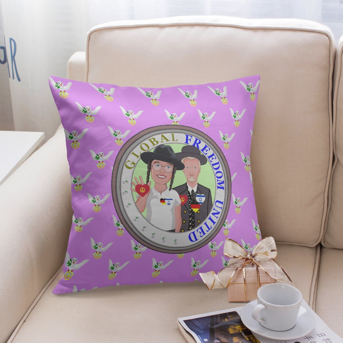 GLOBAL FREEDOM UNITED© Men ISRAEL & GERMANY Lilac 18'' Square Pillow Cover