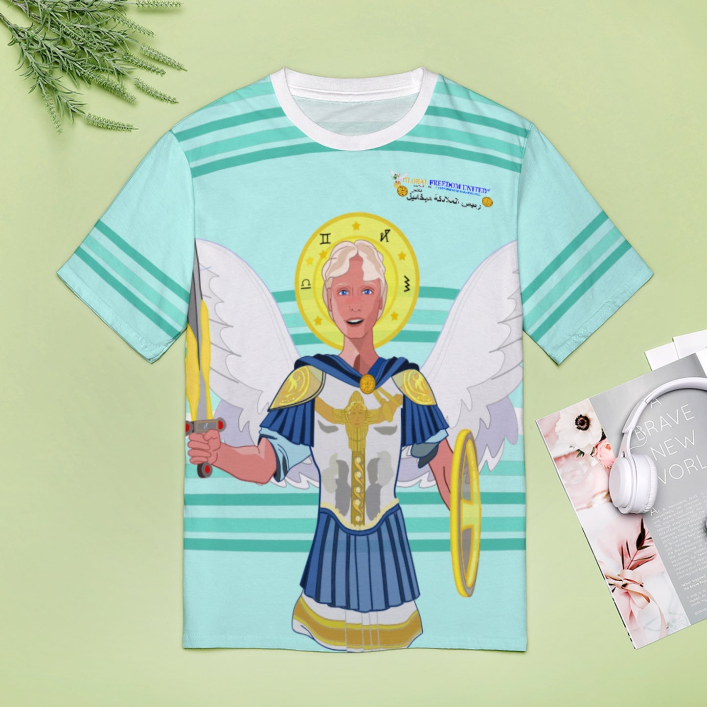 Women´s T-shirt Global Freedom United Archangel Michael Arabic V1 Light Green