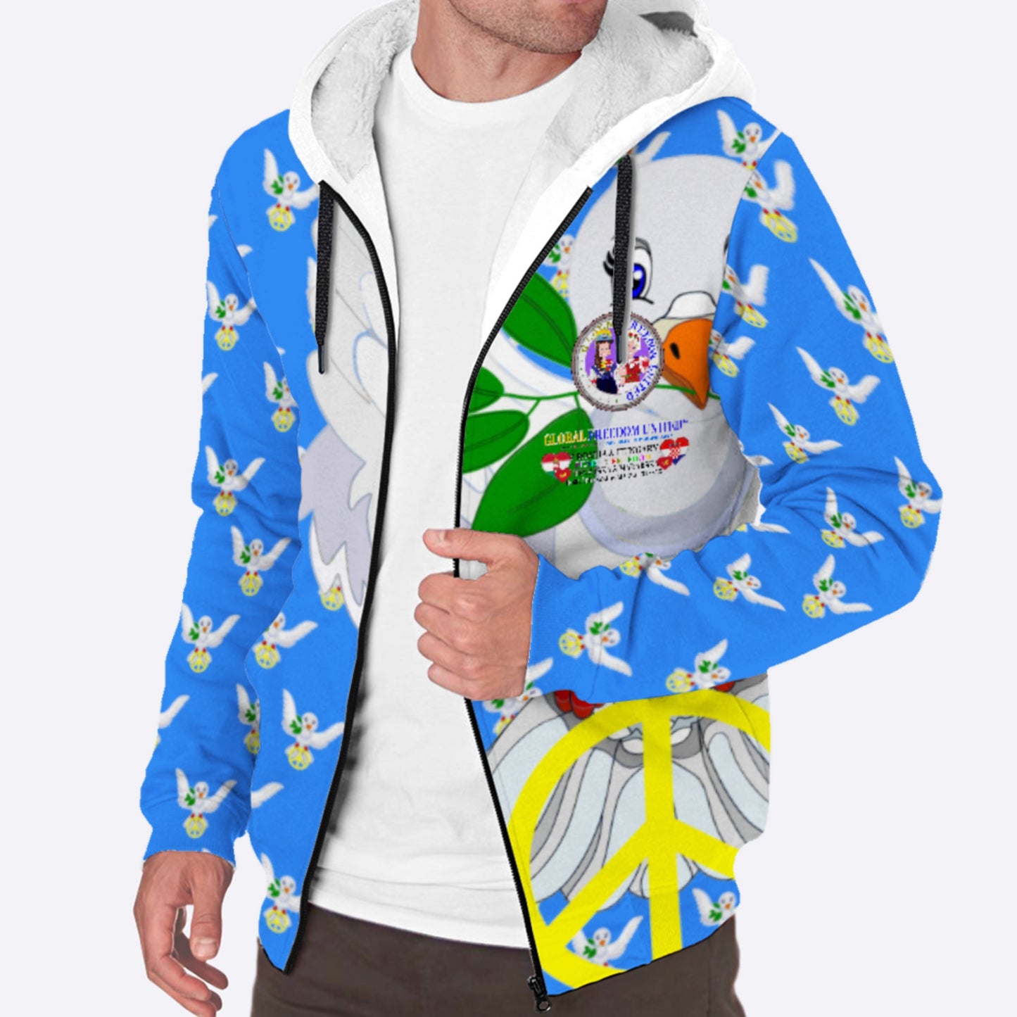 Plush Hoodie GLOBAL FREEDOM UNITED© Women Croatia & Hungary Blue