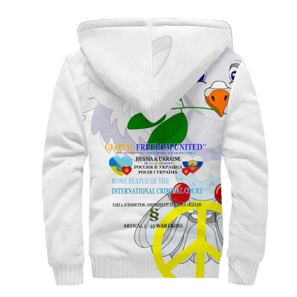 Plush Hoodie GLOBAL FREEDOM UNITED© Women Ukraina & Russia Wight Anti War