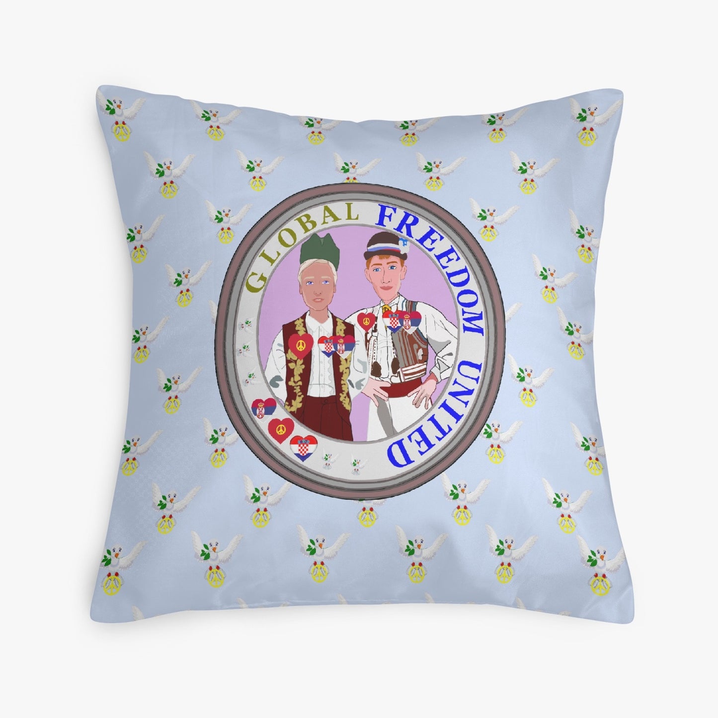 GLOBAL FREEDOM UNITED© Men CROATIA & SERBIA Light Blue 18'' Square Pillow Cover