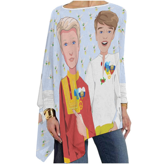 Pullover Long Sleeve T-shirt GLOBAL FREEDOM UNITED© Women Ukraina & Russia Light Blue