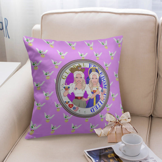 GLOBAL FREEDOM UNITED© Women USA & RUSSIA LILAC 18'' Square Pillow Cover