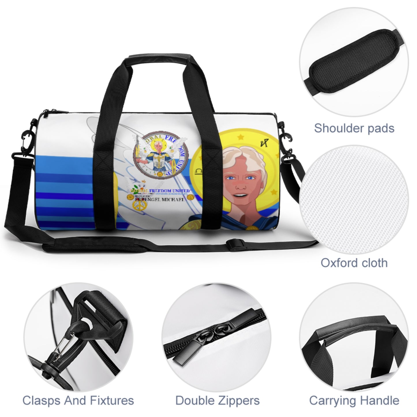 Cylindrical Gym Bag Global Freedom United Archangel Michael German Deep Blue