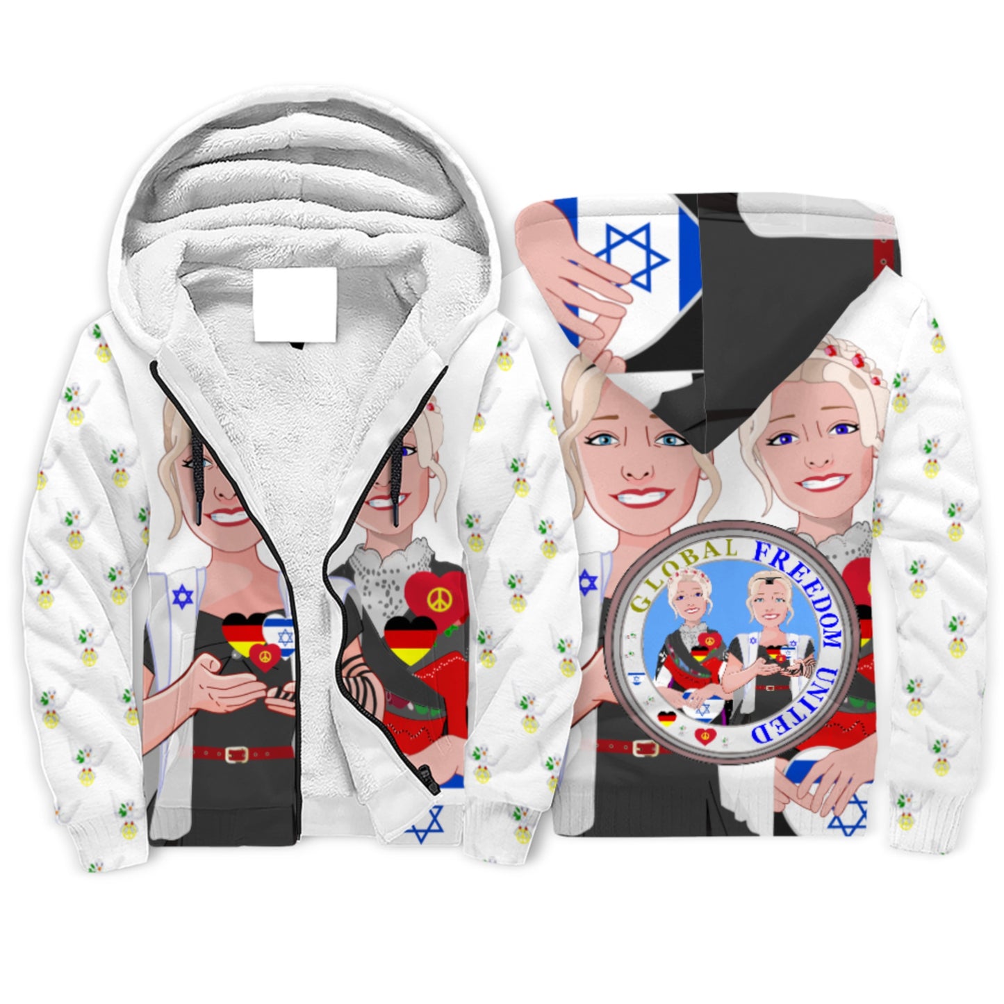 Plush Hoodie GLOBAL FREEDOM UNITED© Women Israel & Germany Old Peace Big