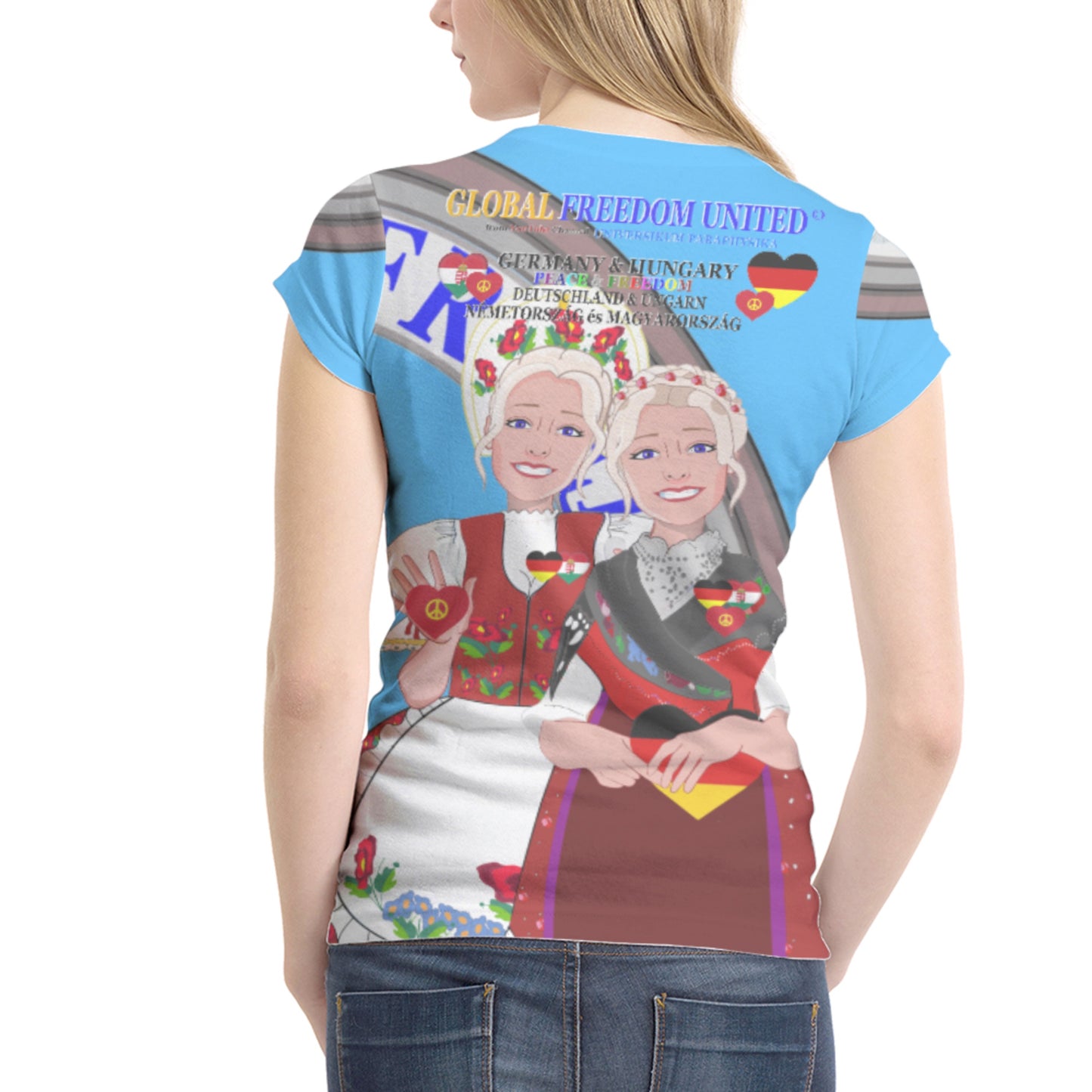 Women´s T-shirt 2 GLOBAL FREEDOM UNITED© Women Germany & Hungary Blue