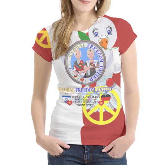 Women´s T-shirt GLOBAL FREEDOM UNITED©  Israel & Germany Old Peace Version 1 Red