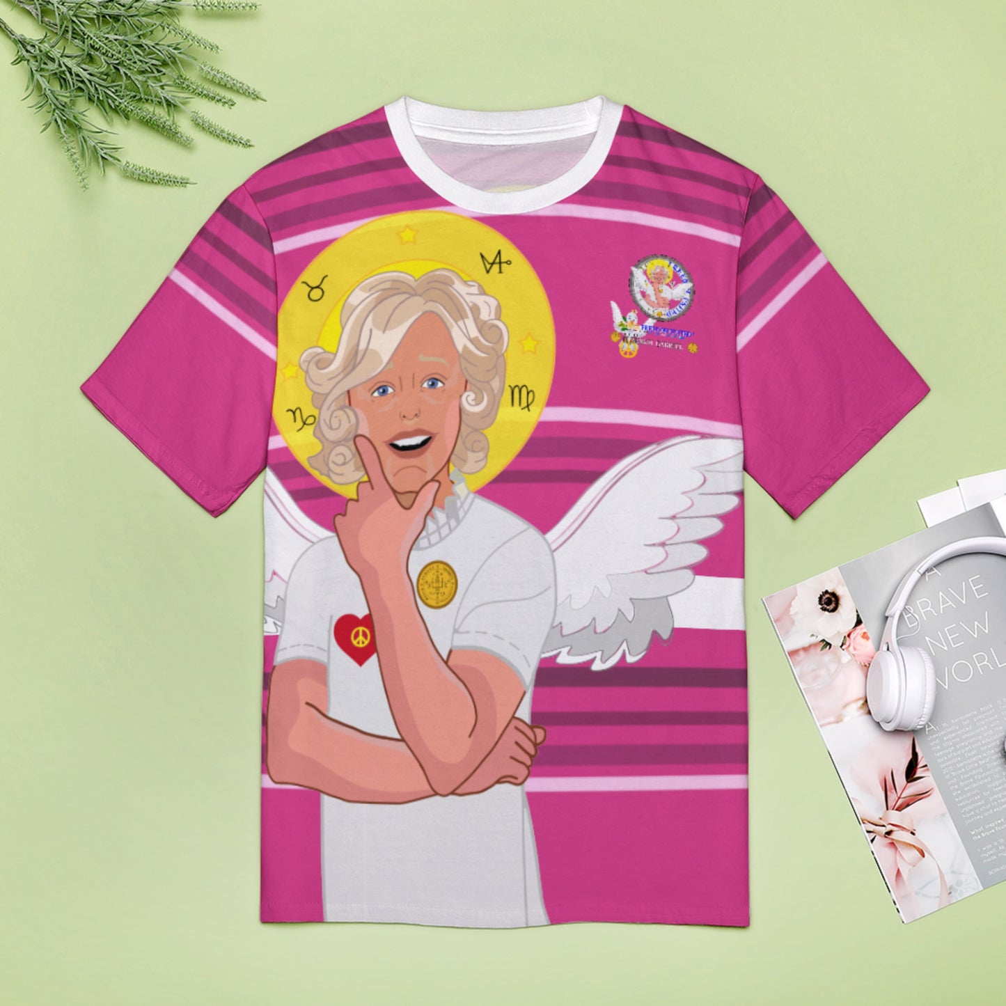 Women´s T-shirt 2 GLOBAL FREEDOM UNITED©  Archangel Gabriel German Pink 1