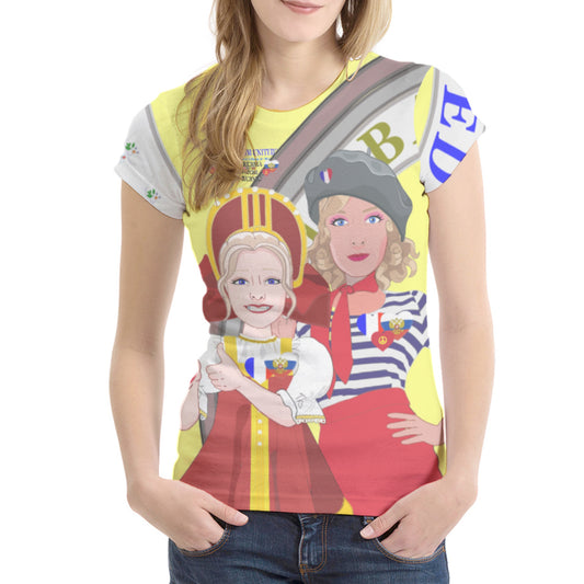 Women´s T-shirt 2 GLOBAL FREEDOM UNITED© Women French & Russia Yellow
