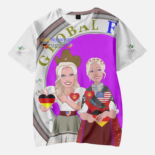 GLOBAL FREEDOM UNITED GIRLS USA & GERMANY OLD PEACE WIGHT AOP Kids' Short T-Shirts