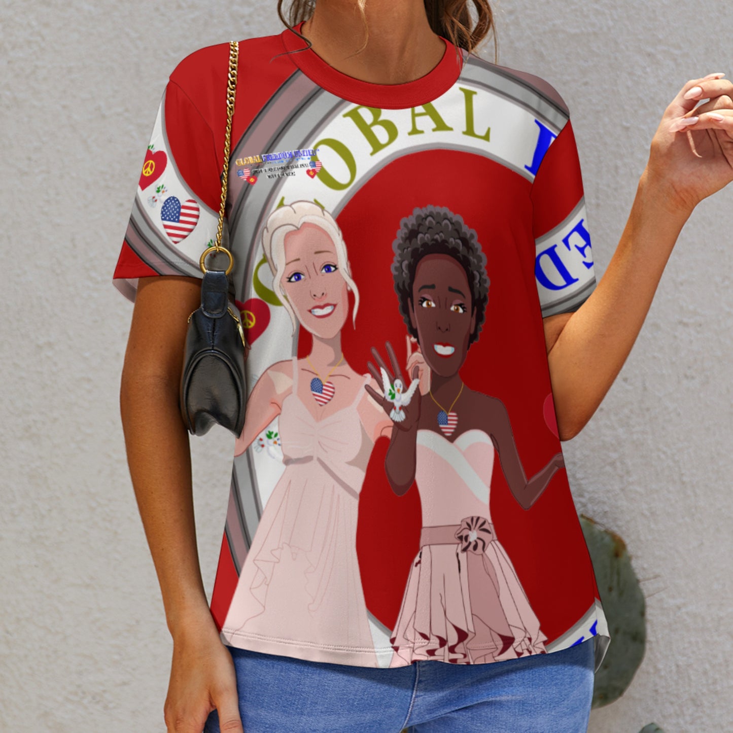 Women´s T-Shirt 3 GLOBAL FREEDOM UNITED© Women Anti Fascism & Racism USA Red