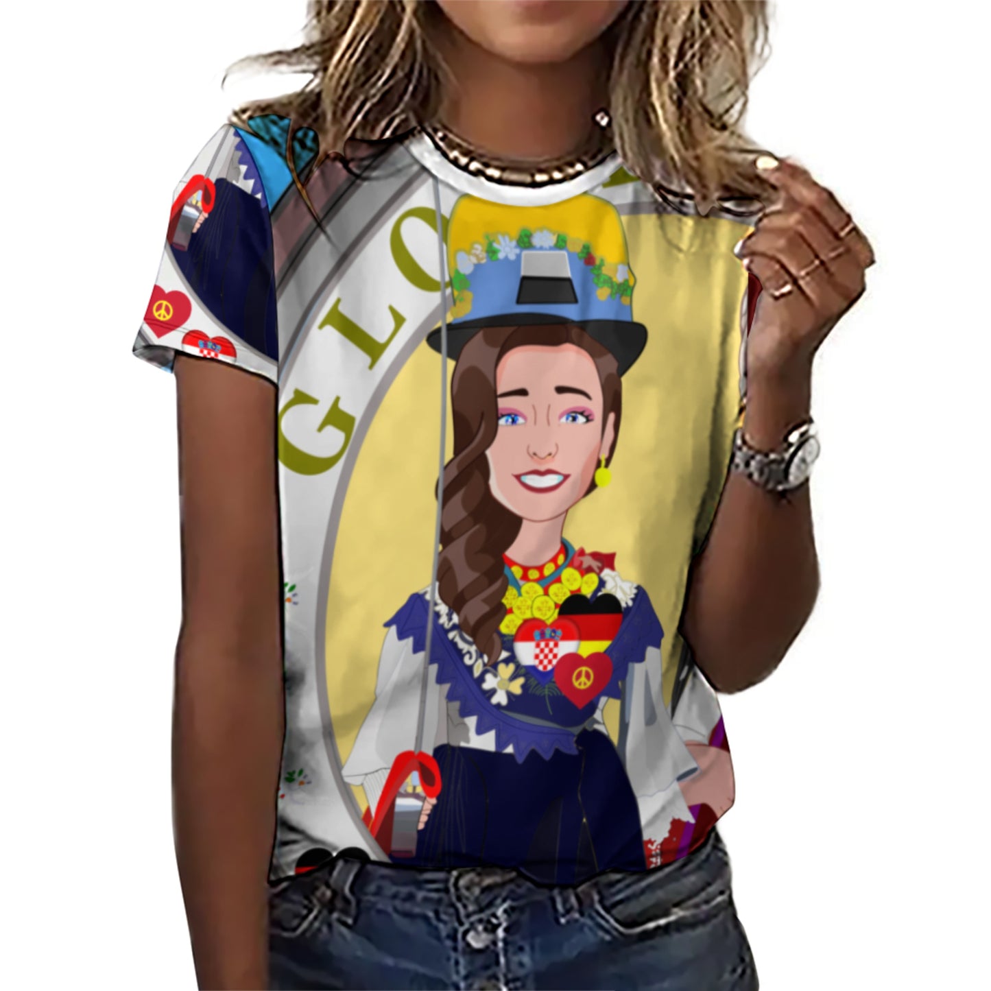 Women´s T-shirt GLOBAL FREEDOM UNITED© Women Croatia & Germany V2 1 Blue