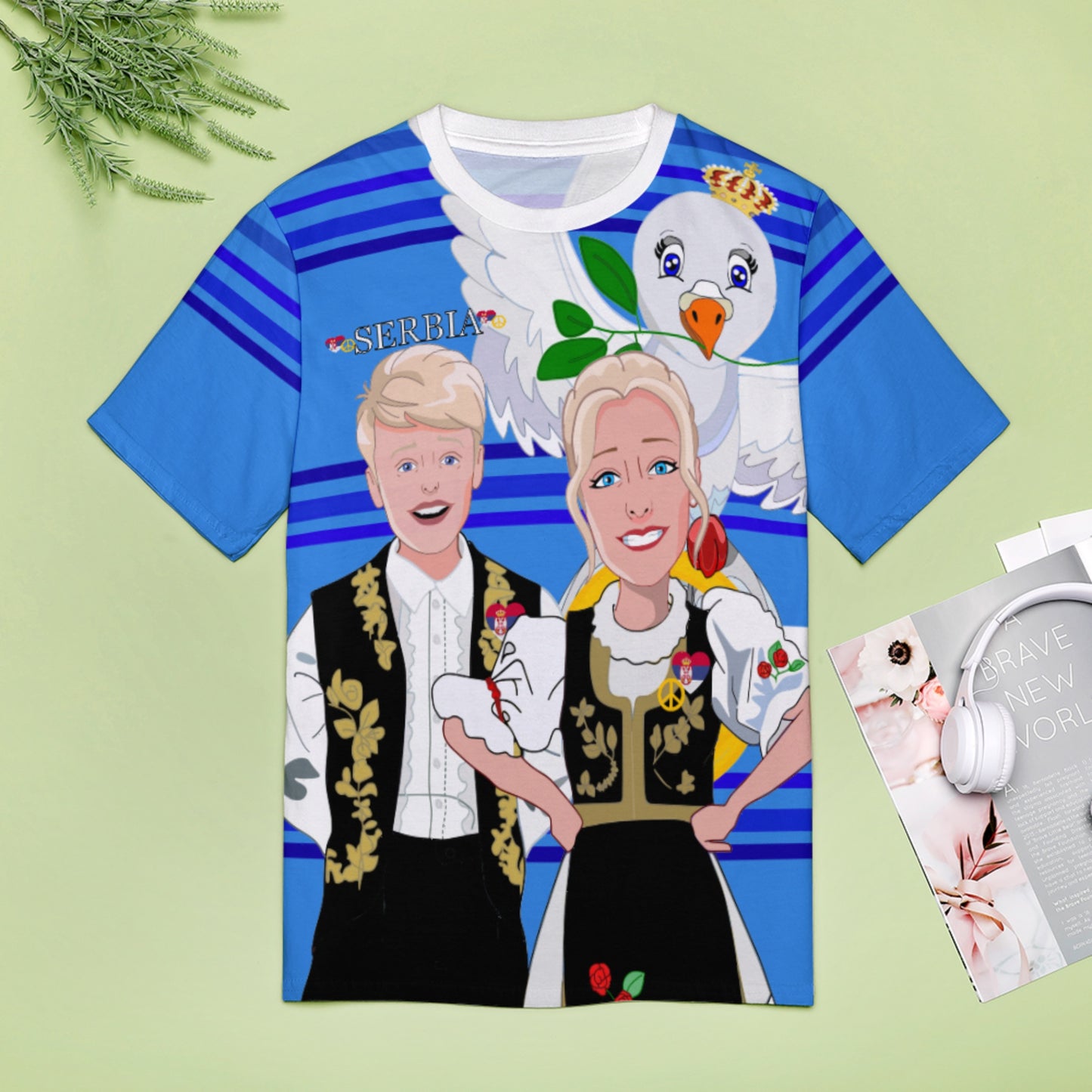 Women´s T-shirt 2 Global Freedom United Couple Edition Serbia Black Deep Blue