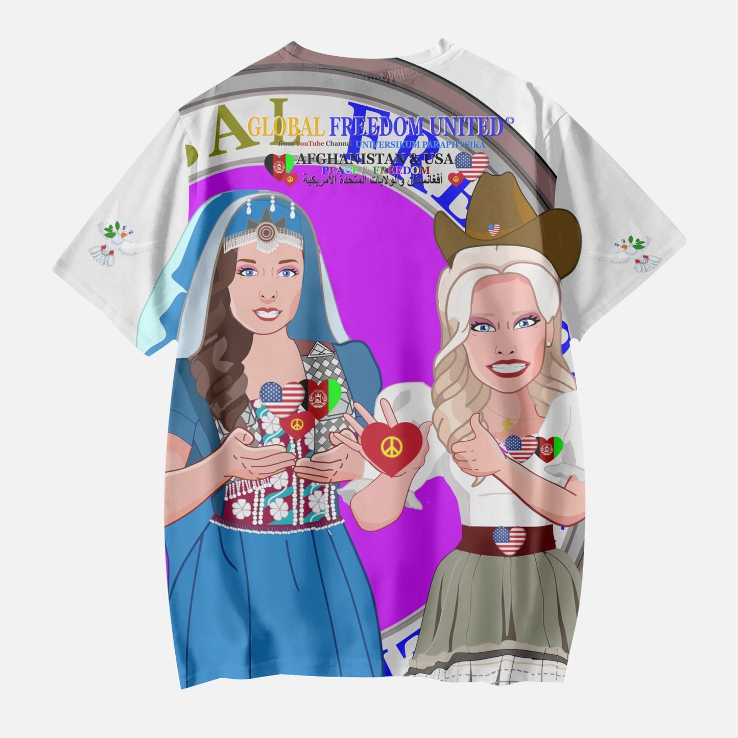 GLOBAL FREEDOM UNITED© Girl AFGHANISTAN & USA WIGHT AOP Kids' Short T-Shirts