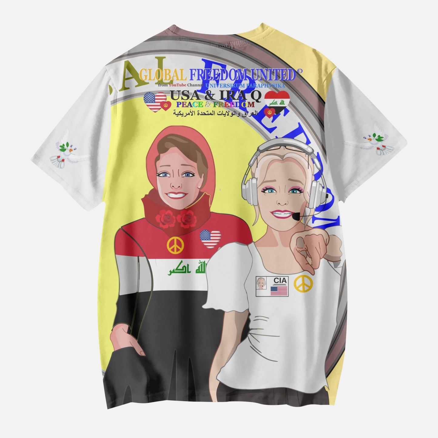 GLOBAL FREEDOM UNITED GIRLS IRAQ & USA OLD PEACE YELLOW AOP Kids' Short T-Shirts