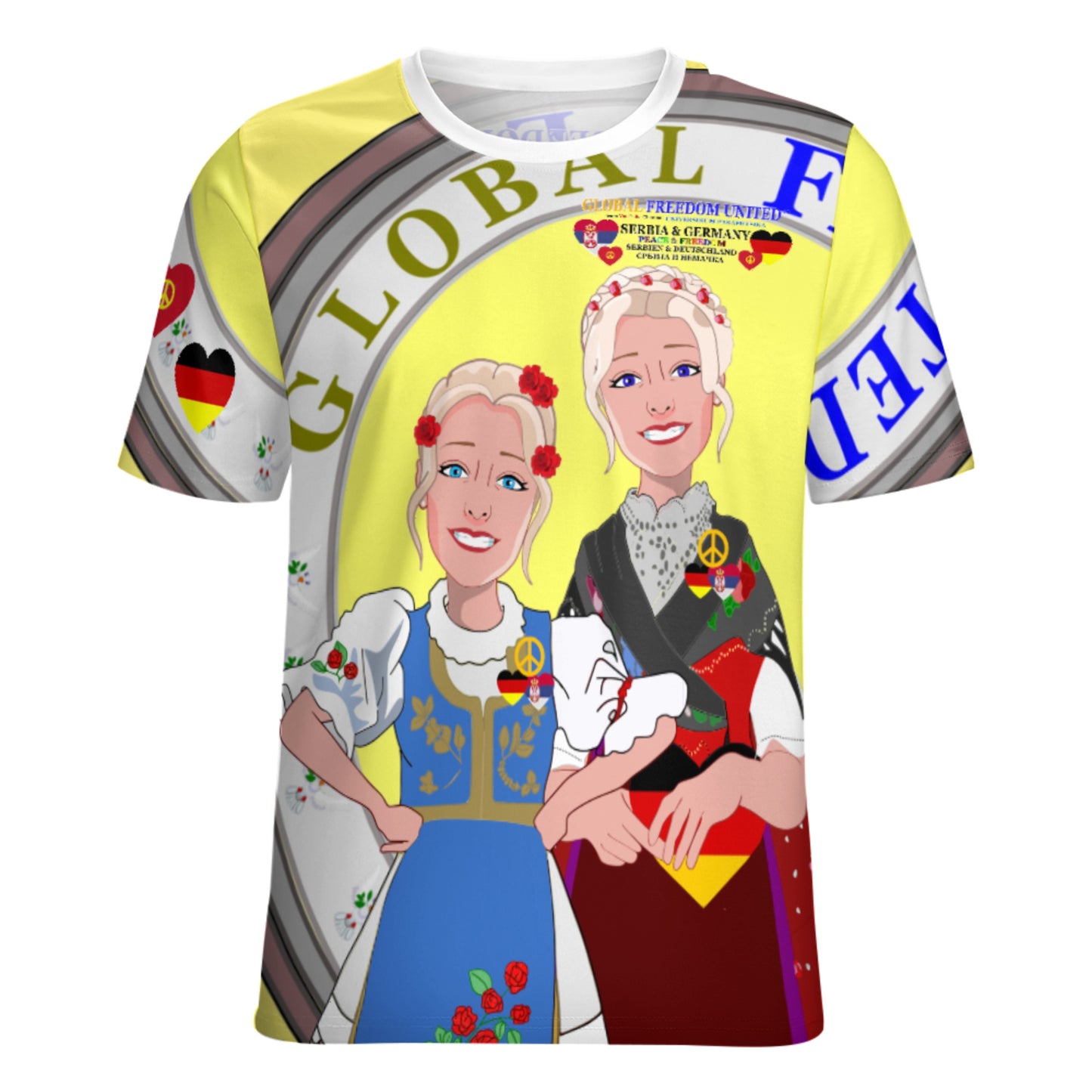 Women´s T-shirt  GLOBAL FREEDOM UNITED© Women Serbia & Germany Yellow