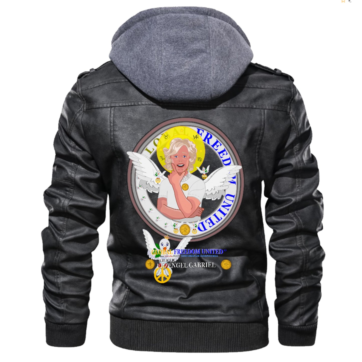 Leather Bomber Jacket With Hood Global Freedom United Archangel Gabriel