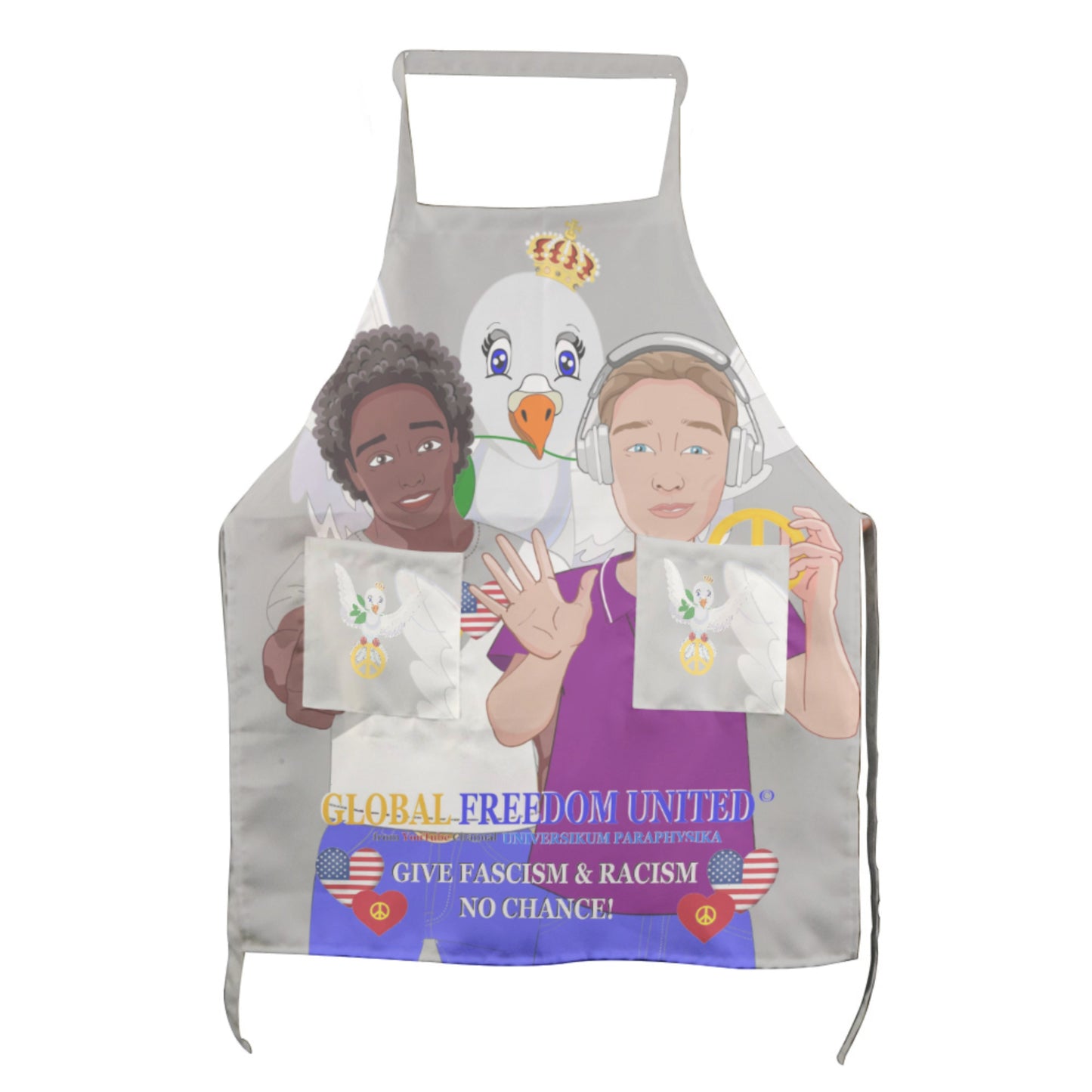Apron GLOBAL FREEDOM UNITED© Men Anti Fascism & Racism USA Grey